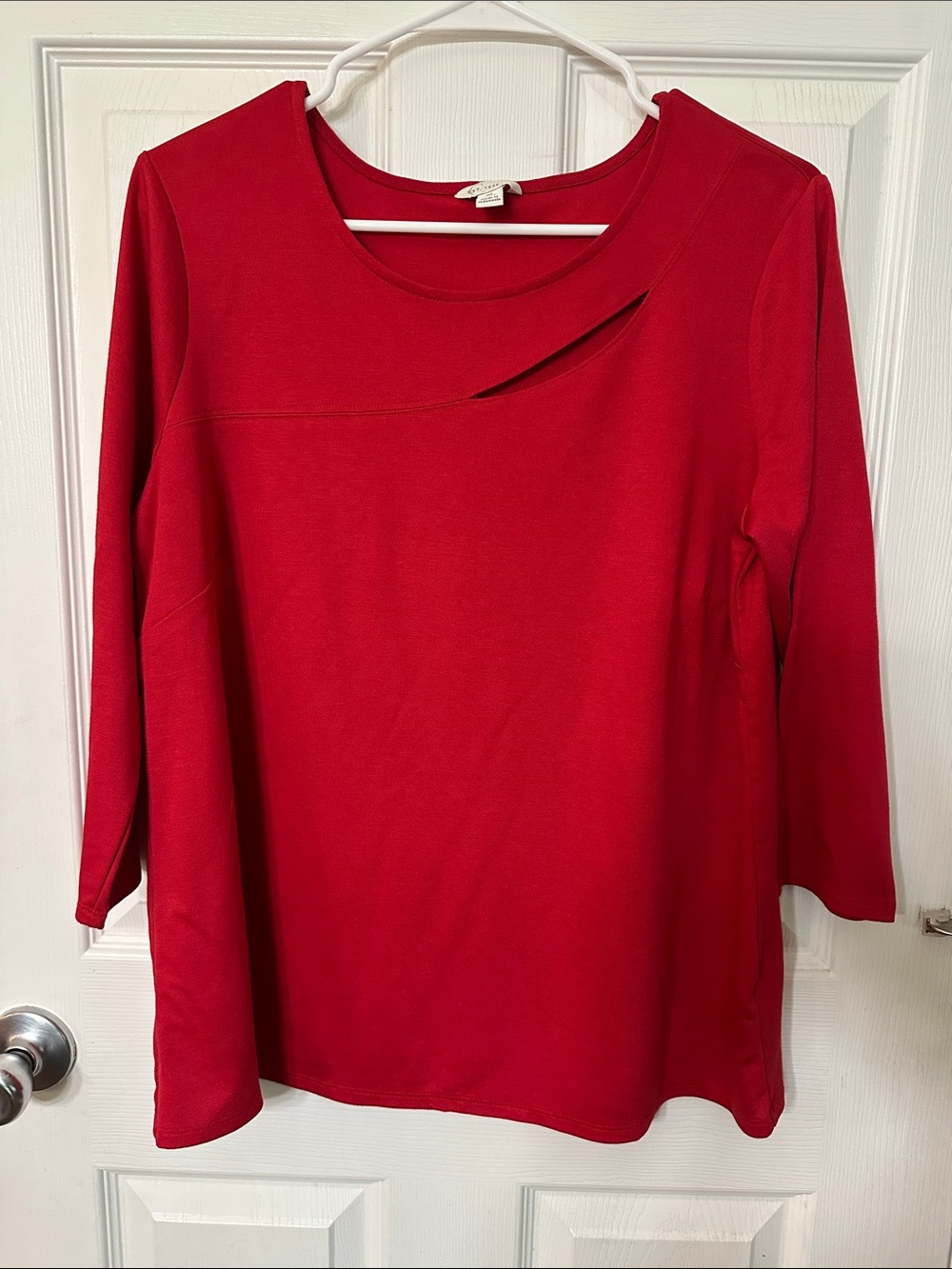 Cato Bright Red Long Sleeve Top with Cutout Detail